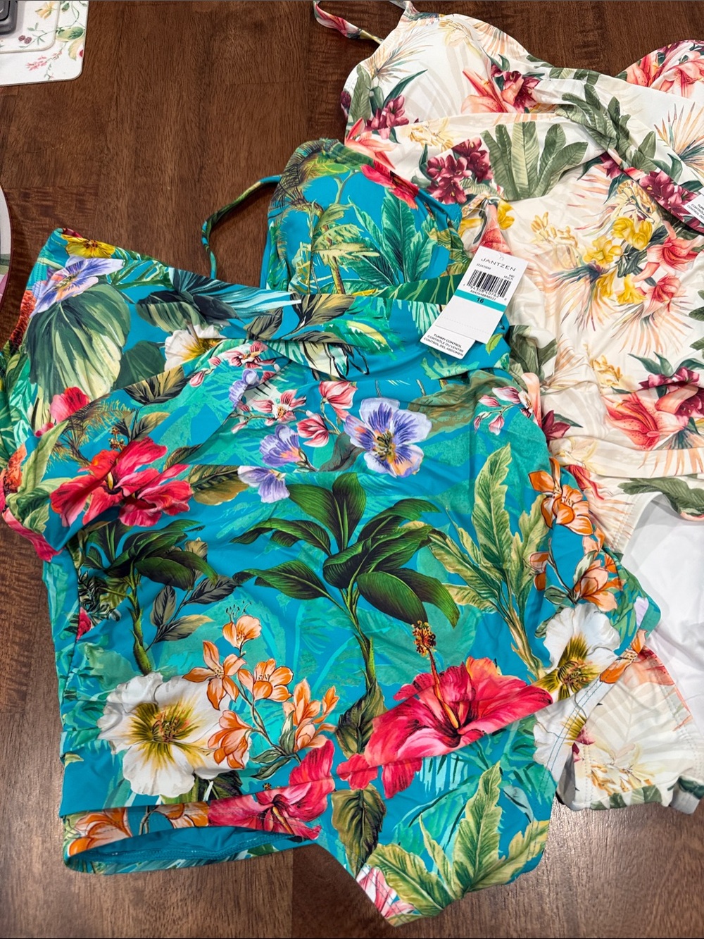 Jantzen Turquoise Floral One-Piece Swimsuit and cream floral